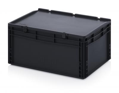 ESD Antistatic Euro Container Boxes with hinged lid - 60 x 40 x 28,5 cm (L x W x H) - 666 ESD ED 64/27 HG